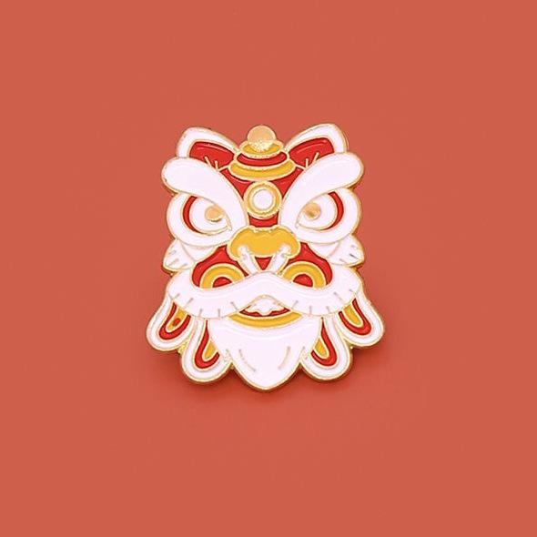Chinese Lion Dance Brooch Spring Festival Auspicious Festive Gift Metal Badge Pin Fixed Clothes Bag