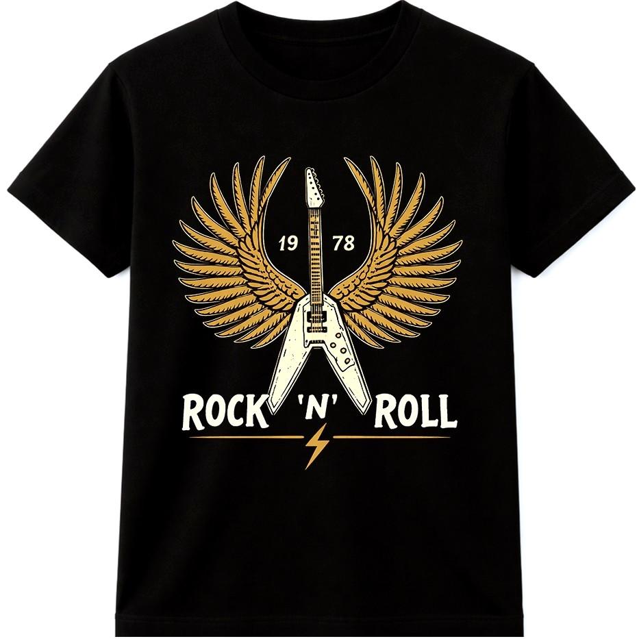 Vintage Rock N Roll T Shirt Winged Guitar 1978 Music Graphic Heavy Metal Tee S