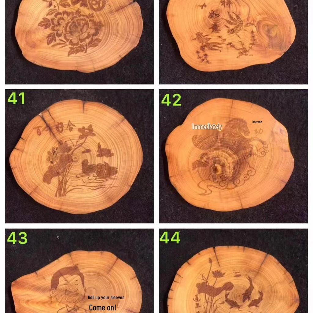 Chinese Solid Wood Cypress Carved Coaster - Cultural Craftsmanship