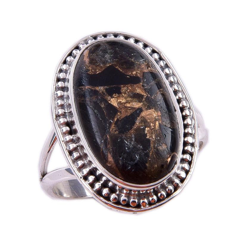 Natural Black Copper Turquoise Gemstone 925 Solid Sterling Silver Ring S.8 l1i19