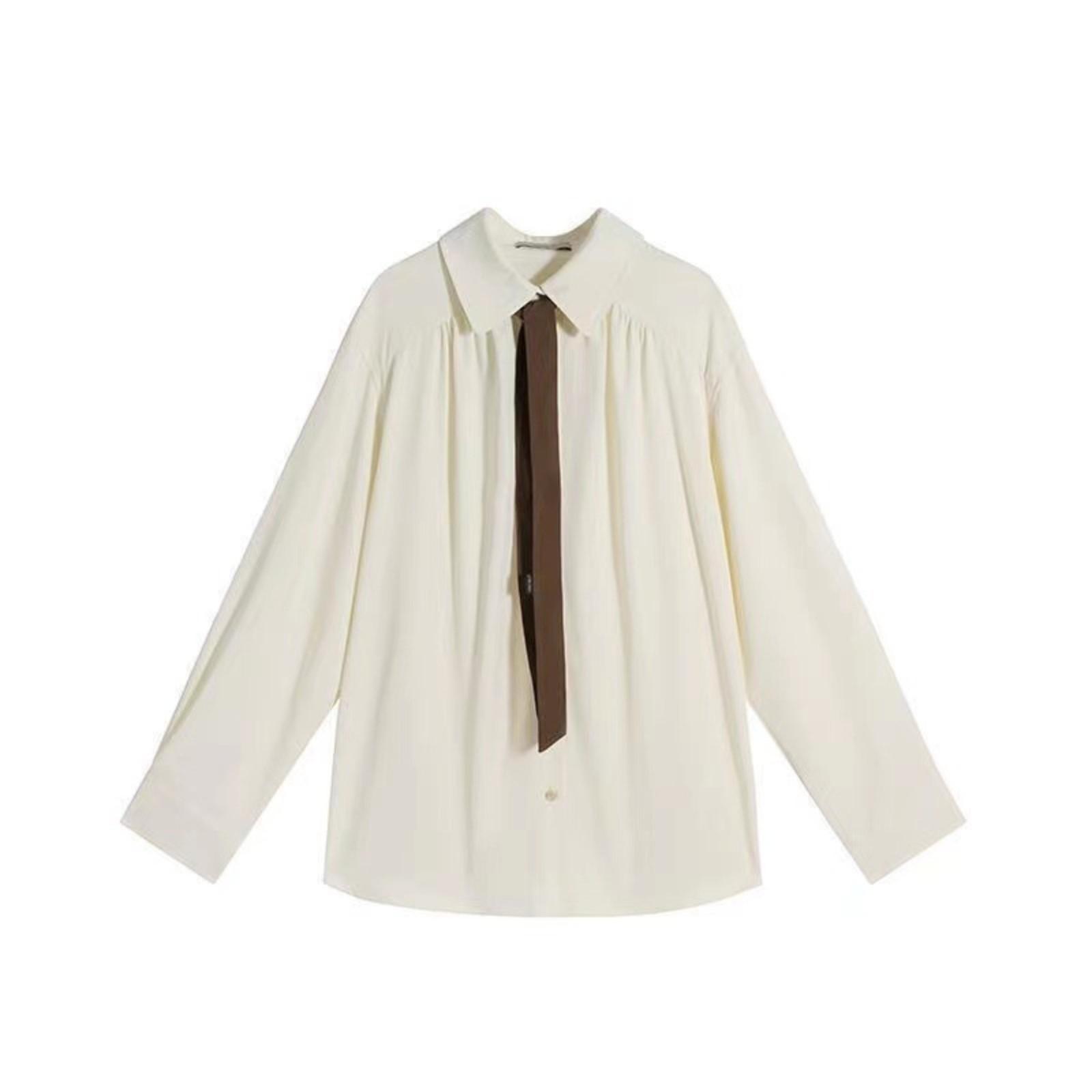 Women s Shirt Lapel Tie Button Cardigan Long Sleeve Loose Top L