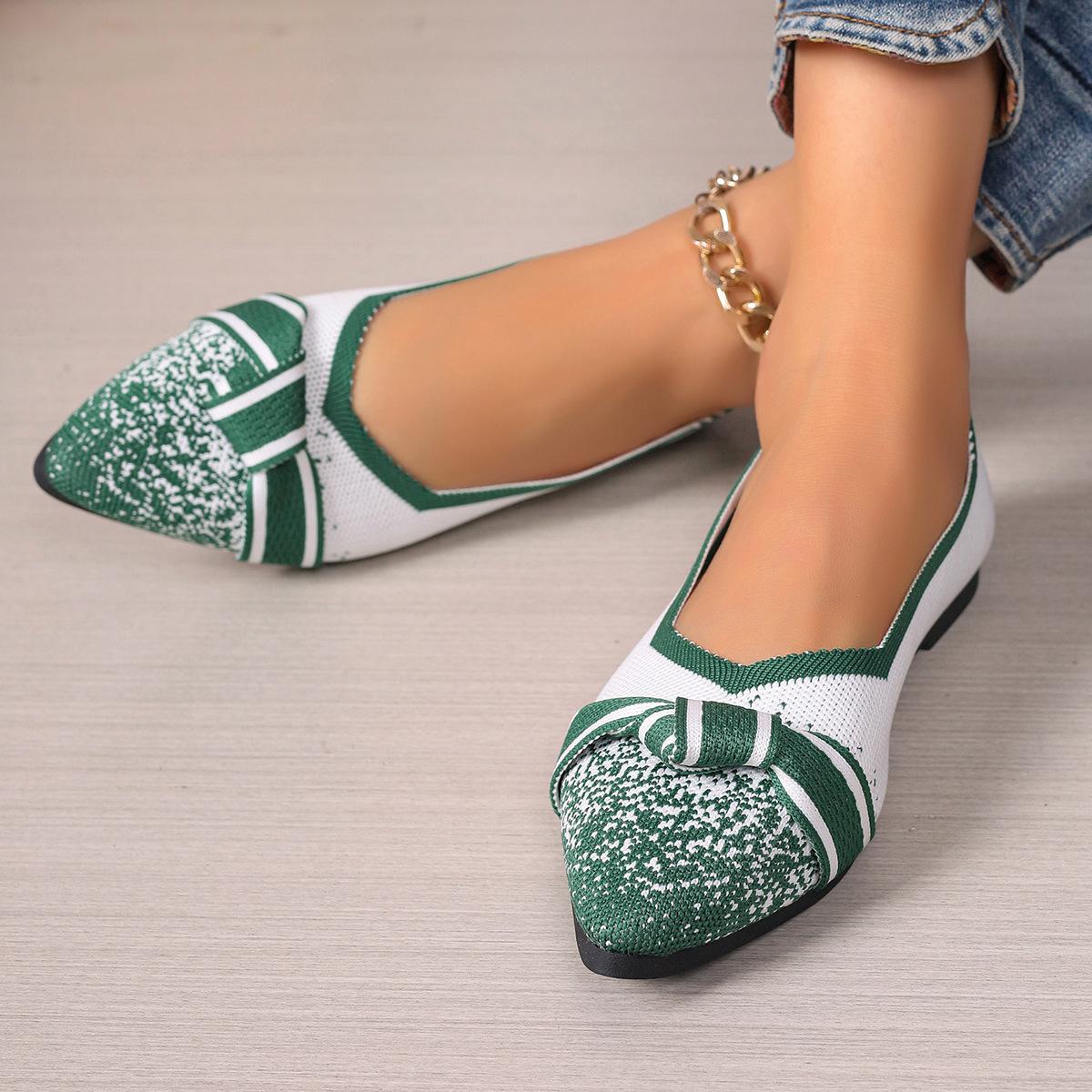 

Повседневные дышащие женские вязаные туфли 2024 года, весна-лето, новые плавные переходы, острый плоский каблук, мягкая подошва, удобные одинарные туфли 36 зелёный