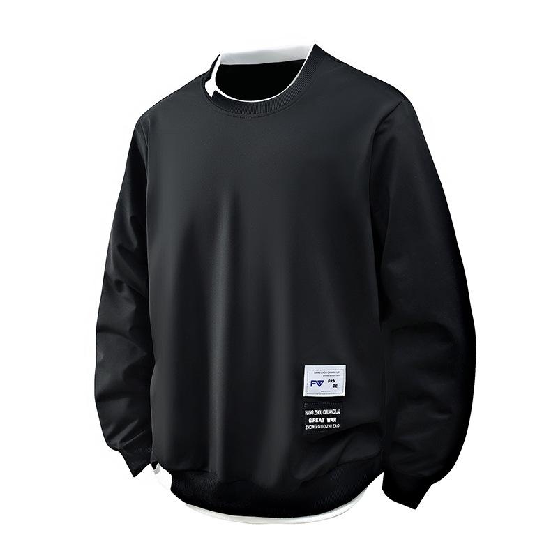 Herre hettegenser avslappet allsidig kjekk genser rund hals ensfarget langermet t-skjorte