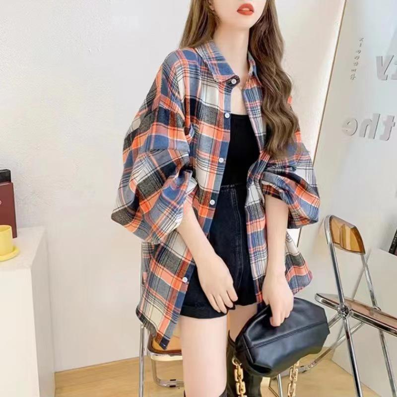 

Новая шерстяная рубашка в крупную клетку - осень/зима, ретро, корейский свободный крой, повседневная куртка с длинным рукавом One Size 40-73 kg