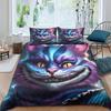 Cheshire Cat Duvet Cover 3 Piece 3D Print Oil Painting Style Quilt Bedding Set With Pillowcase, Microfibre Comforter Cover for C