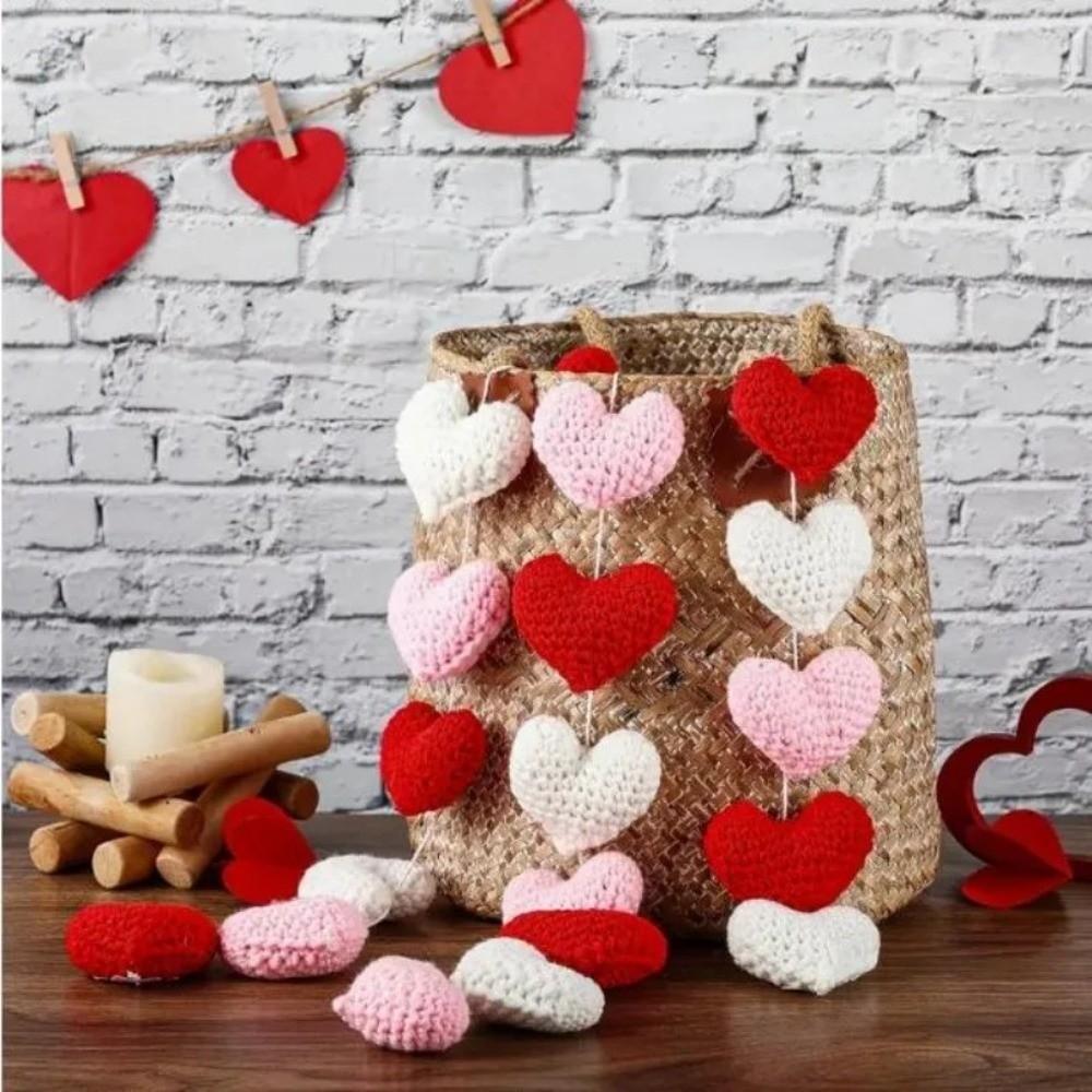 10 Stück handgefertigte Herzanhänger, herzförmige Strickornamente, Valentinstagsgeschenk