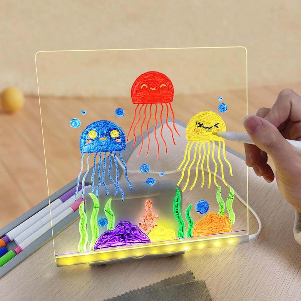 LED Note Board with 12 Pens Colorful DIY Night Light Up Acrylic Message Board Rewritable Glowing Drawing Message Lamp Kids Gift