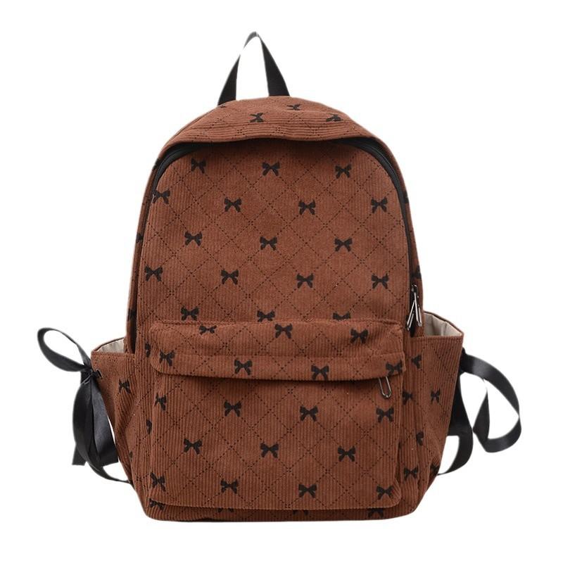 Schoolbag School Bag Female Junior High School College Student Corduroy Backpack Girl Solid Color Printed Velvet Backpack Storage