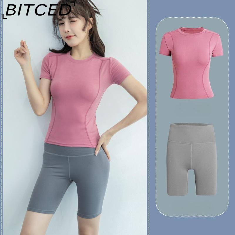 BITCED Damska odzież sportowa Top do jogi - Dopasowana kurtka z krótkim rękawem Zestaw do siłowni, biegania - Szybkoschnąca odzież treningowa na wiosnę, jesień, lato