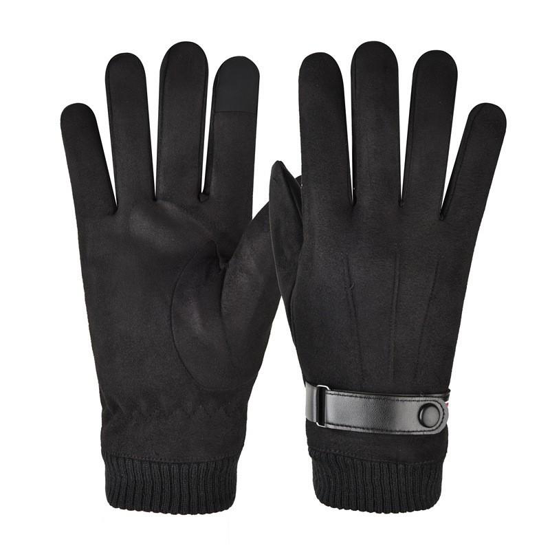 Warm Gloves for Men's Suede Gloves for Outdoor Riding and Driving Sports Plus Velvet Thickened Touch Screen Autumn and Winter Gloves
