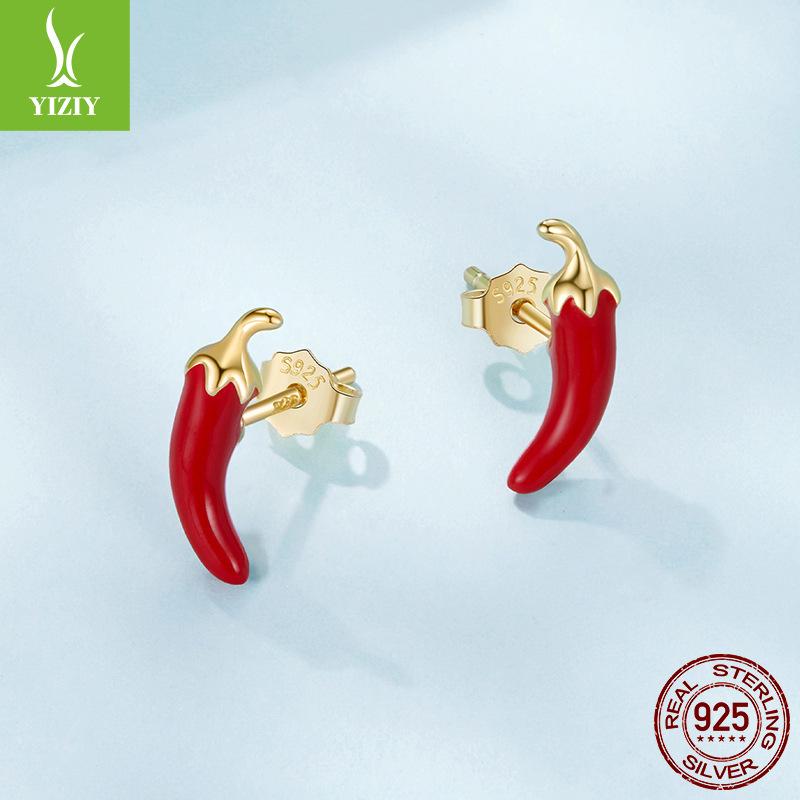 Personalized Red Pepper Stud Earrings Spice Girl Fashion Creative S925 Sterling Silver Stud Earrings