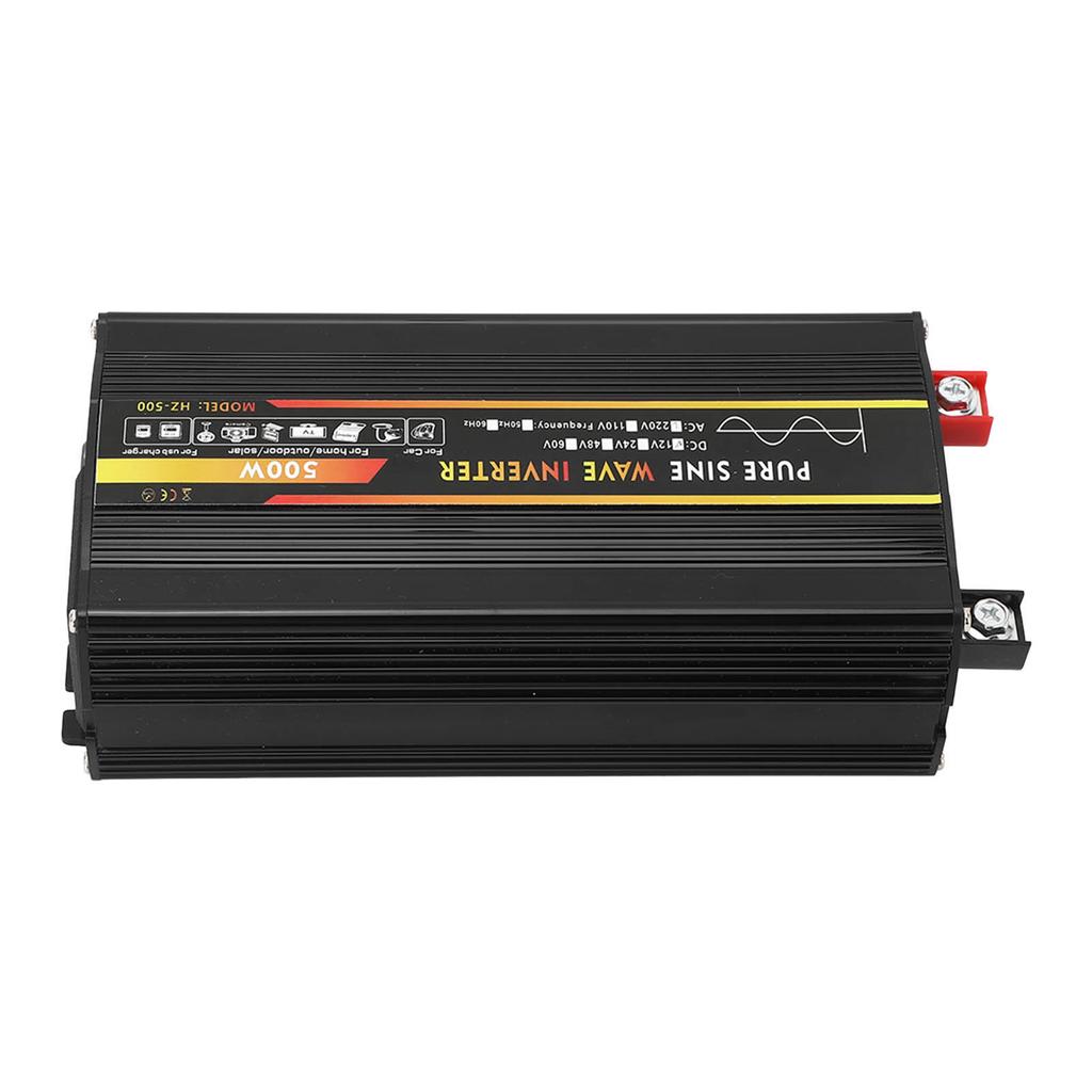 Power Inverter 500W Pure Sine Wave 1 Universal Socket 2 USB Port Car Power Inverter with LED Screen DC12V To AC220V