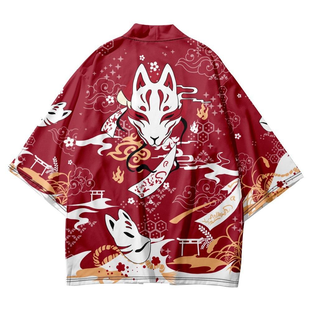 Snake Demon Print Coat Japanese Kimono Cardigan Shirt Women Haori Yukata Cosplay Men Traditional Clothing