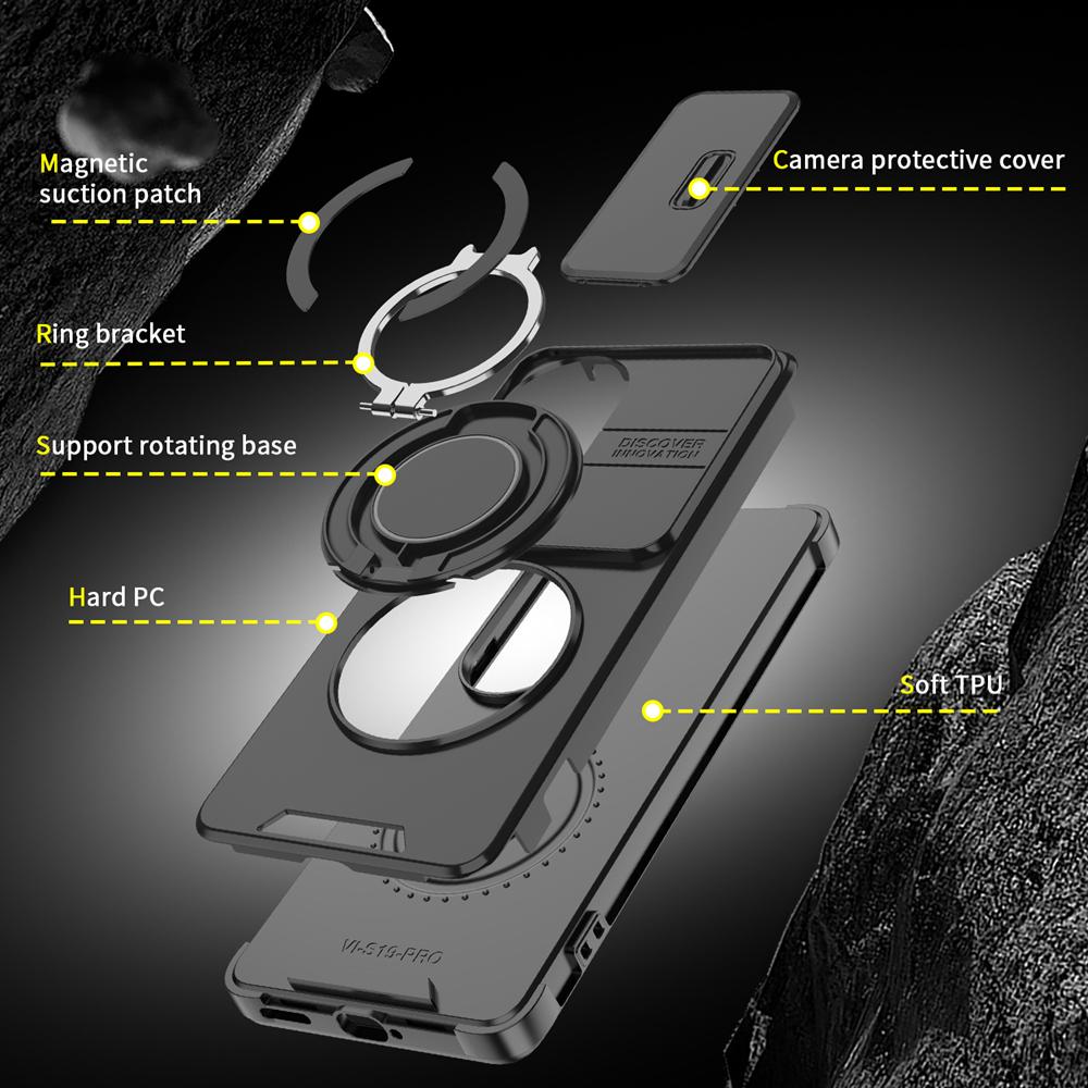 KEYSION 360°Rotating Ring Stand Phone Case for VIVO V40 Pro 5G Slide Camera Protection Magnetic Shockproof Cover for VIVO V40 5G
