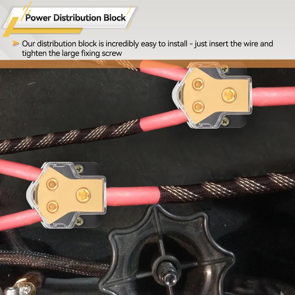 2Pcs 2 Way Car Power Distribution Amp Block Car Audio Power Wire Splitter 0/2/4 Gauge In 4/6/8 Gauge Out Durable Amplifier Power