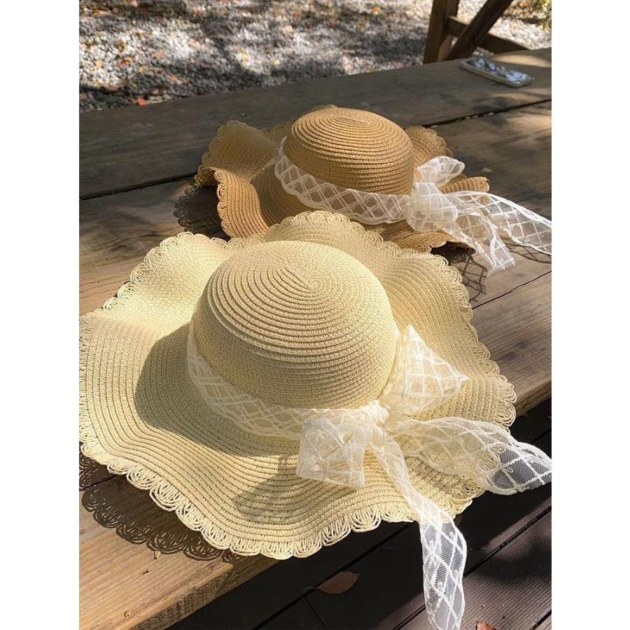 Sommer-Strohhut mit Spitze und Schleife, Reisehut mit Krempe, Sonnenhut, faltbar, Urlaub, Strand, Sonnenschutz, Strand-Sonnenschutz