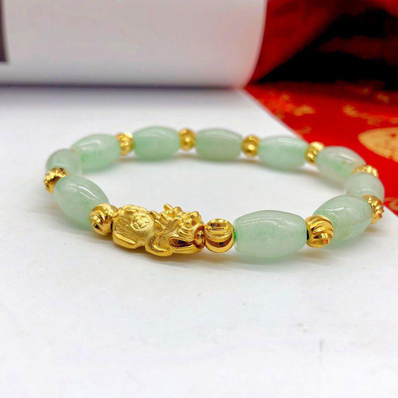 Emerald Color Sand Gold Pixiu Bracelet - Women's Jade-Style Bangle Gift
