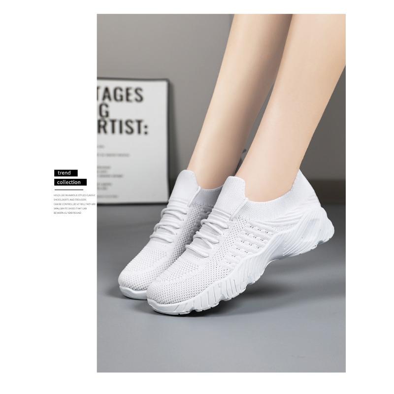 Women's Breathable Knit Mesh Casual Sports Shoes, Lightweight Solid Color European Style Footwear, Available In Large Sizes.