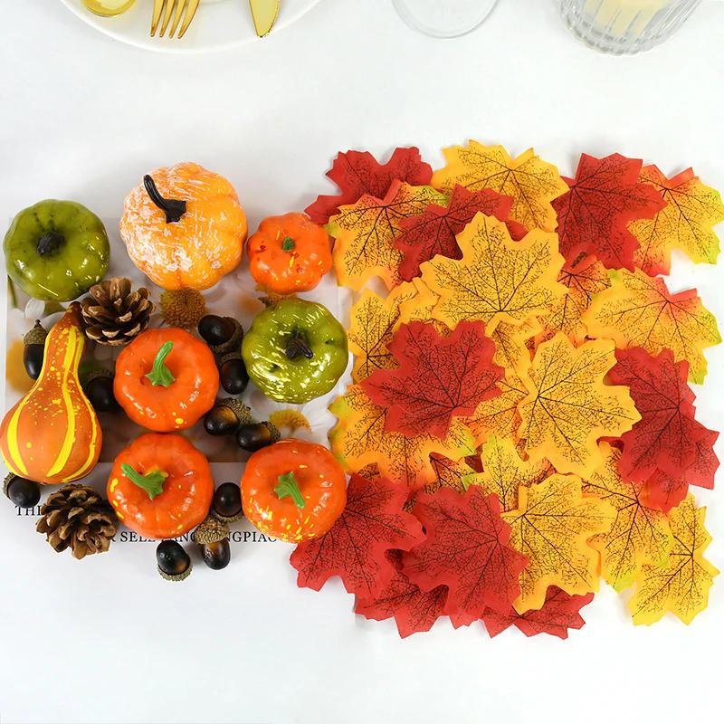 50Pcs/set Artificial Pumpkin Maple Leaves Pine Cone Halloween Thanksgiving Fall Table Home Decoration Photo Props Ornaments