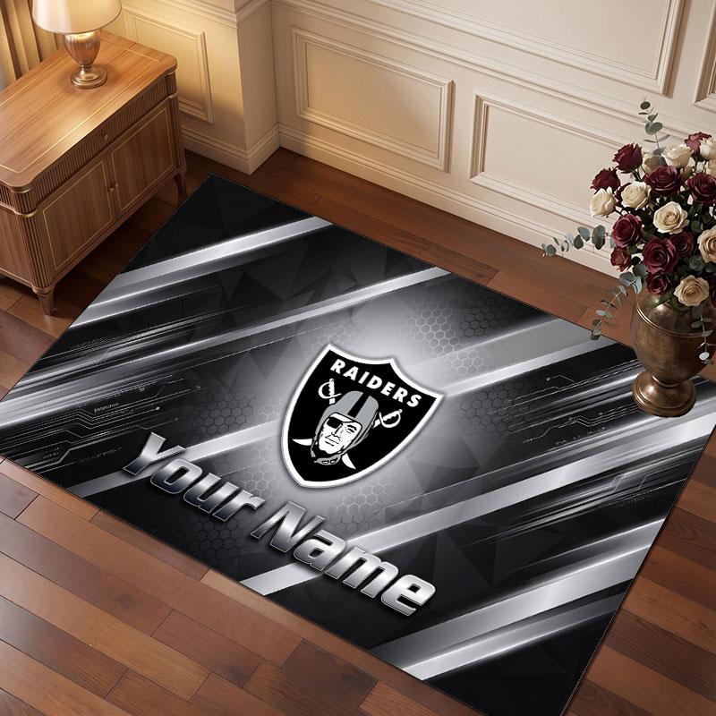 Tappeto in Cristallo Vellutato Personalizzato Las Vegas Raiders, Tappeto Morbido Antiscivolo con Testo Nome Personalizzato per Soggiorno Camera da Letto