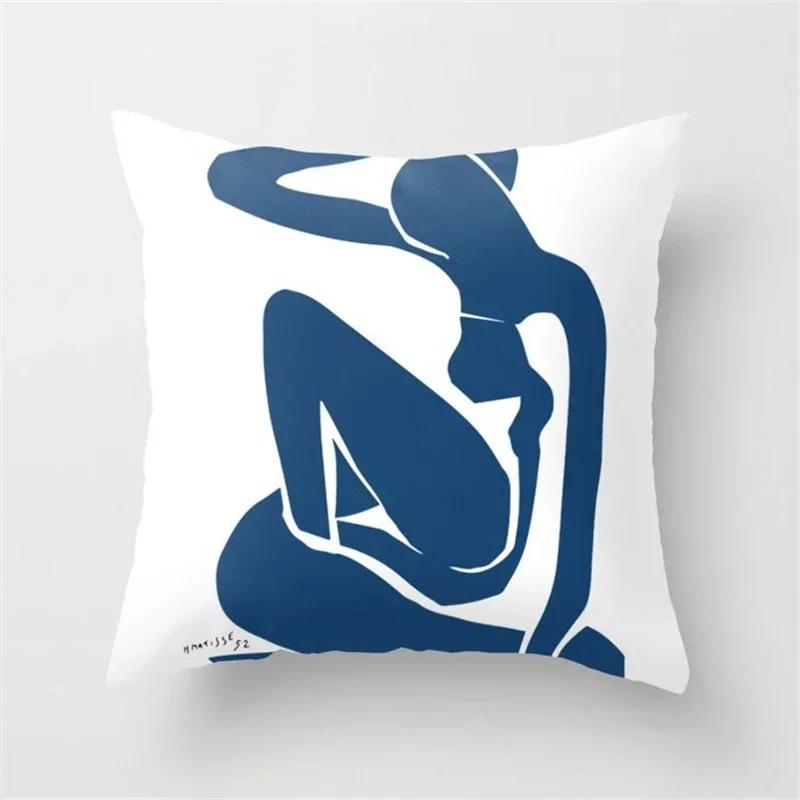 New Deep Blue Nordic Geometry Double-Sided Printed Pillow Cover Short Plush Suitable Living Rooms Bedrooms Throw Cushion Cover