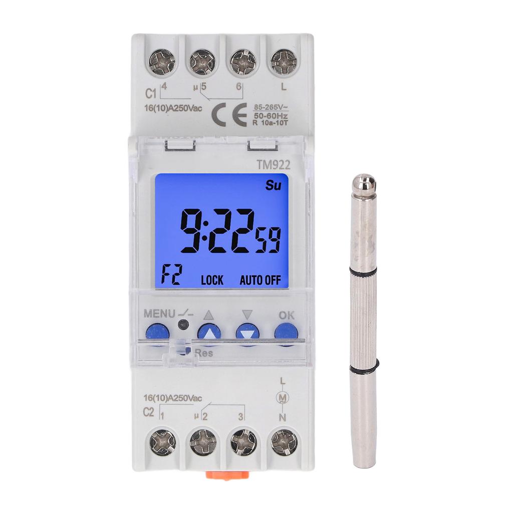 Comutator Temporizator pe Șină DIN, 2 Căi, Afișaj LCD, Indicator LED, Temporizator Digital Programabil 7 Zile
