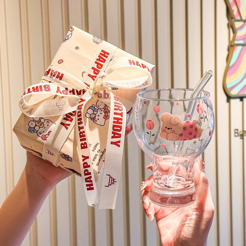 High-value cute rabbit glass juice milk cup household beer cup girls birthday gift gift box