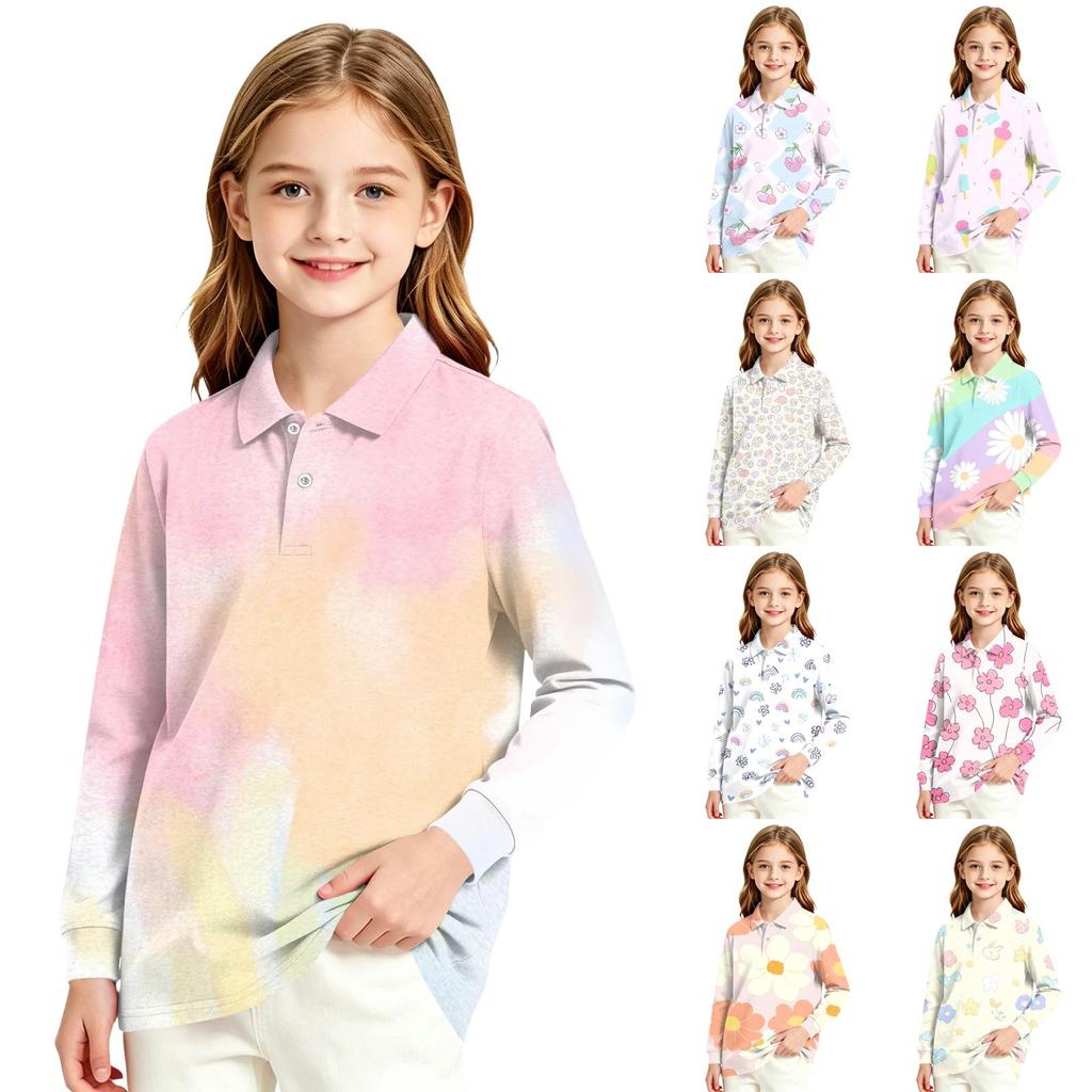Girls' Long Sleeve Printed School Uniform Blouse for Everyday Wear
