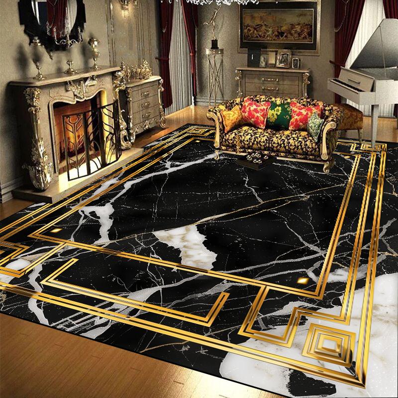 European Luxury Large Area Carpets Living Room Black Gold Marble Style Decoration Sofa Area Rugs for Bedroom Floor Mat Anti-slip