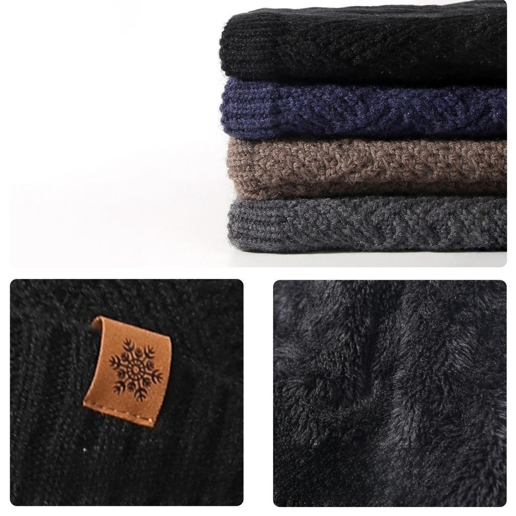 Men's, Knitted Hat, Cold Cap, Knitted Neck, Velvet Gloves, Thickened, Double Layer Neck, Gloves, Hat, Three Piece Set