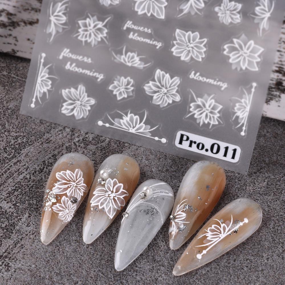 5D Embossed Nail Stickers Pink Peony Lily Rose Flowers Design Self-Adhesive Nail Transfer Sliders Decals DIY Manicure Decals