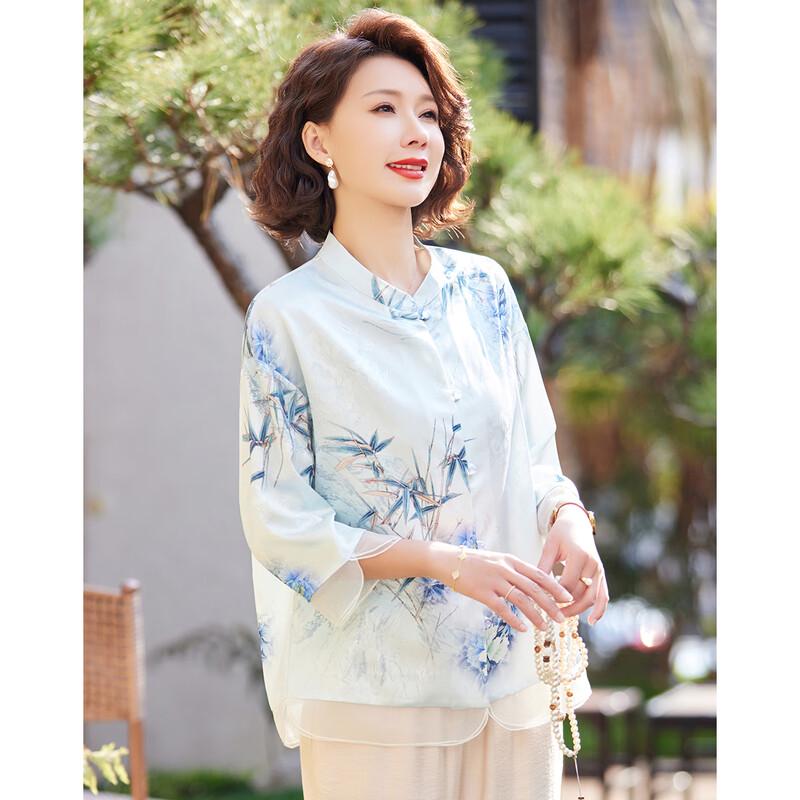 Paster Mid-Aged Women's Chinese Style Floral 3/4 Sleeve Blouse