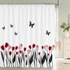 Nordic minimalist art printing Shower Curtain, Waterproof Fabric Flower and leaf Bird pattern Bathroom Curtain for Bathtub Decor