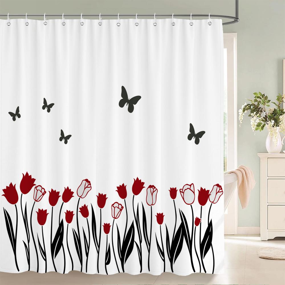 Nordic minimalist art printing Shower Curtain, Waterproof Fabric Flower and leaf Bird pattern Bathroom Curtain for Bathtub Decor