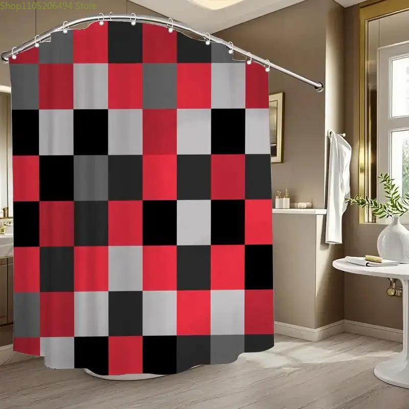 A Bathroom Shower Curtain, Puzzle Competition, Red Festive Shower Curtain, Includes 12 Hooks, 70.87*70.87inch Bathroom Window