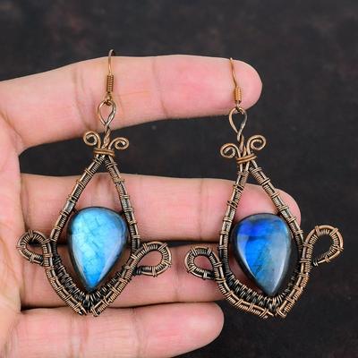 Labradorite Earring Copper Wire Wrapped Earring Handmade Gemstone Jewelry Unique Earrings Copper Jewelry Gifts For Mom Latest Design Earring