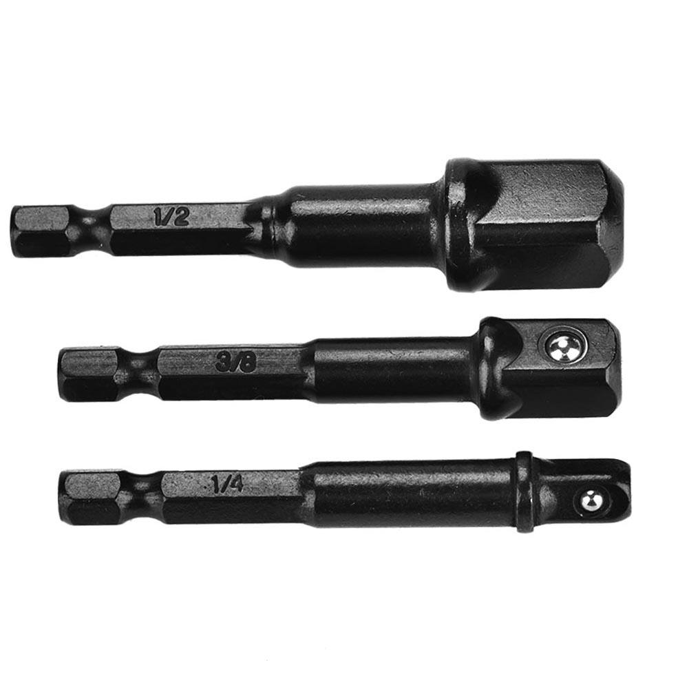 3Pcs Black Socket Adapter 1Celsius4 Hex Shank to 1Celsius4 3Celsius8 1Celsius2 Head Drill Bit Driver