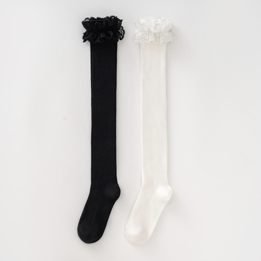 Lolita Thigh-high Socks Academy Style Thigh-high Socks Lace Trim Slimming Knee-high Socks