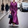 Spot Women'S Long Sleeve Lining Collar Solid Color Long Dress Dress Lace Up Windbreaker Skirt