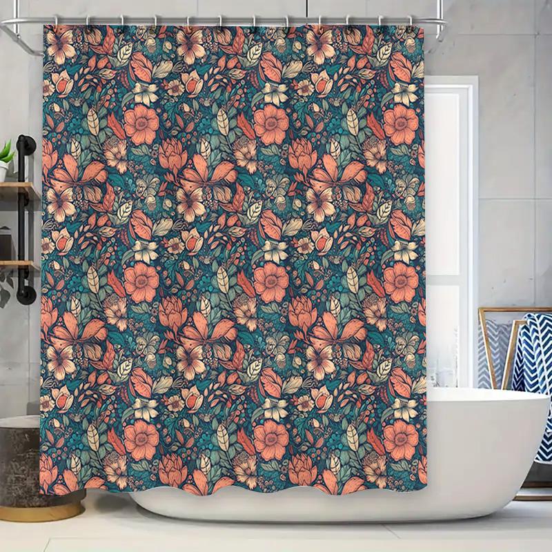 

Vintage Floral Shower Curtain Bathroom Decor With Green Blue Red Pink White Leaves Flowers Made Of Polyester Waterproof Material W60H190(CM)-1 Pcs
