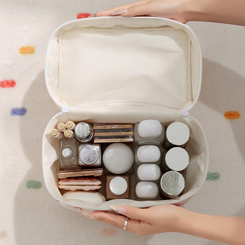 1Pc Cherry Printing Makeup Bag Quilted Makeup Bag Large Flower Makeup Bag Women'S Cotton Makeup Bag Flower Travel Wash Bag