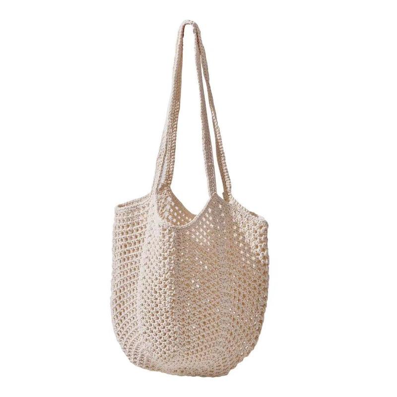 Handliche faltbare Einkaufs-Baumwollnetztasche, wiederverwendbare Obstnetztasche, gewebte Netztasche mit Hohlmuster für die Küchenaufbewahrung