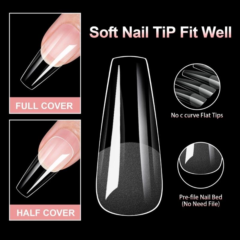 Alomd/Coffin/Square/Stilettos Fake Nail Tips,Clear Acrylic False Nail 10Sizes Press On Nail for DIY Nail Extensions