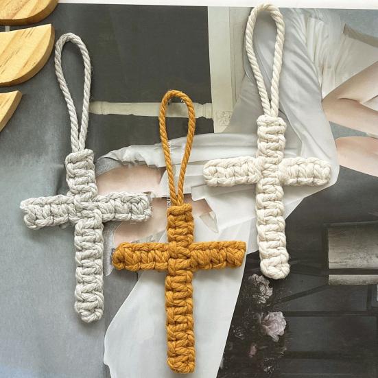 Cotton Rope Braided Pendant Keychain Religious Symbol of Christianity Hand-Woven Braided Keyring Bag Accessories