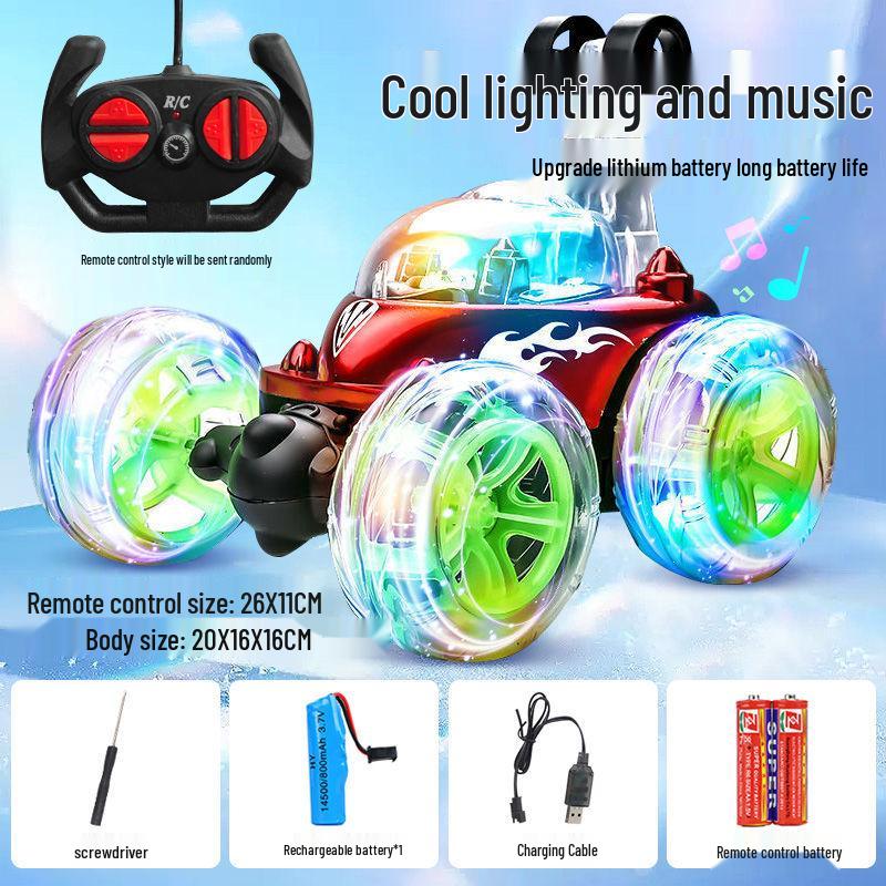 Remote Control Stunt Car with Lights, Music, and Twisting Action - Transforming Toy for Kids