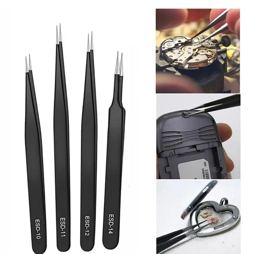 Antistatic Stainless Steel Tweezers 6 PCS Precision Maintenance Industrial Repair Curved Tool Home Work Model Making Hand Tools