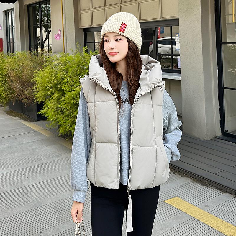 New Winter Women's Vest Hooded Versatile and Fashionable Korean Style Vest Loose and Fashionable Casual Horse Clip Jacket