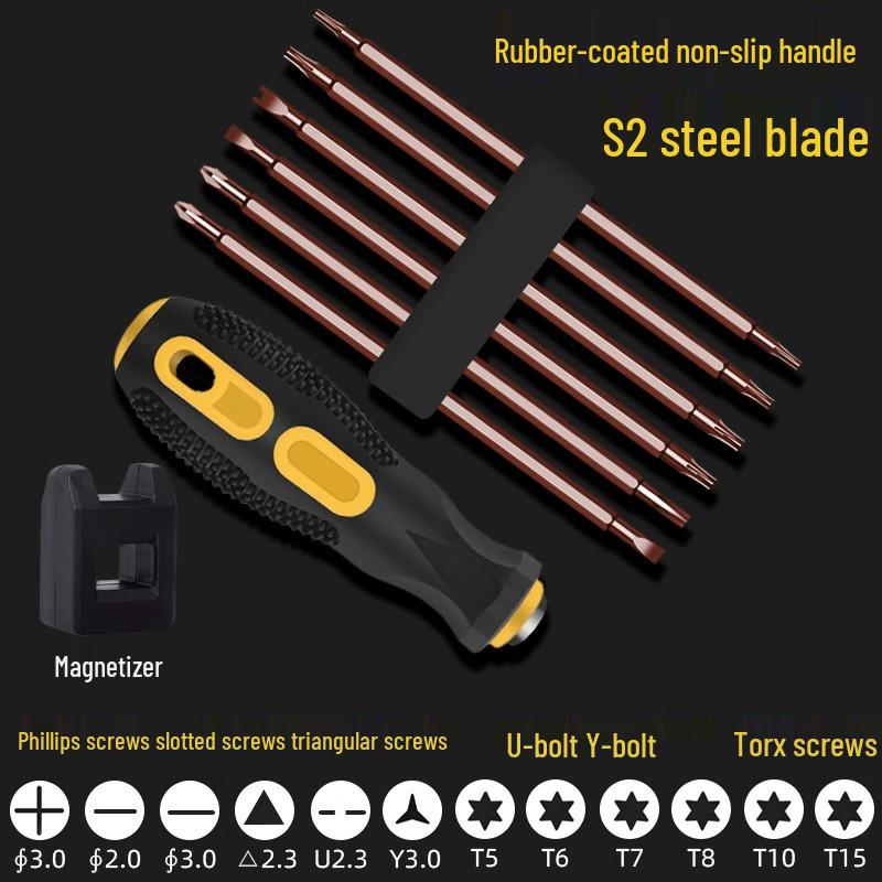 Multi-Functional Screwdriver Set with Triangle, Plum Blossom, U-Shaped, and Cross Heads for Household Use