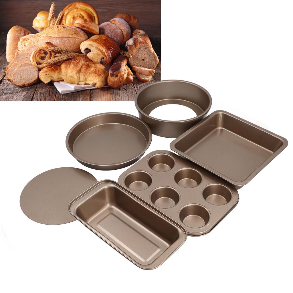 6pcs Baking Mold Set Loose Bottom Anti Stick Carbon Steel Cake Pizza Brd Pan for Home Kitchen