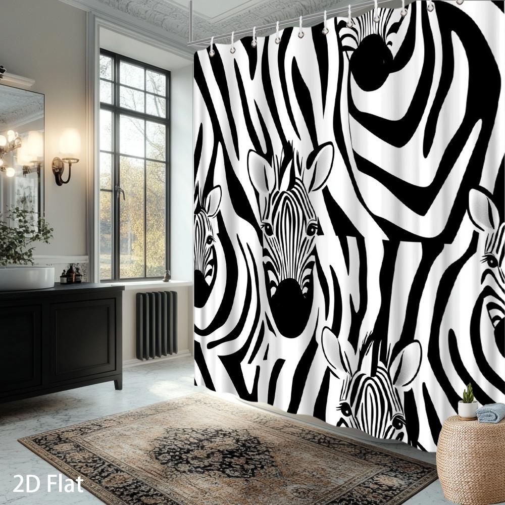 Zebra Shower Curtain – Bold Black & White Print, Waterproof Polyester, 72X72 / 72X84 / 60X72 Inch, Modern Bathroom Decor